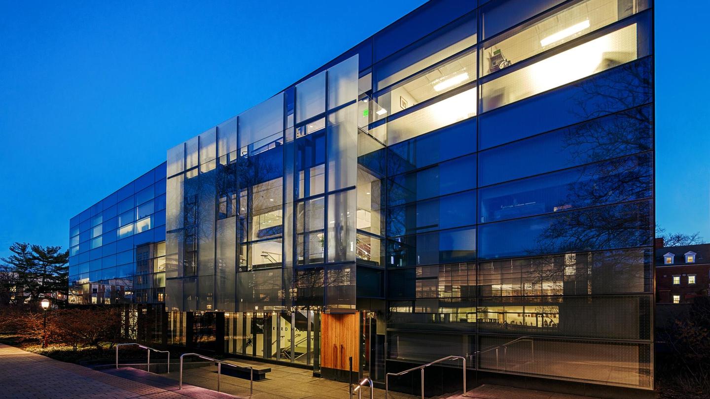 building at dusk
